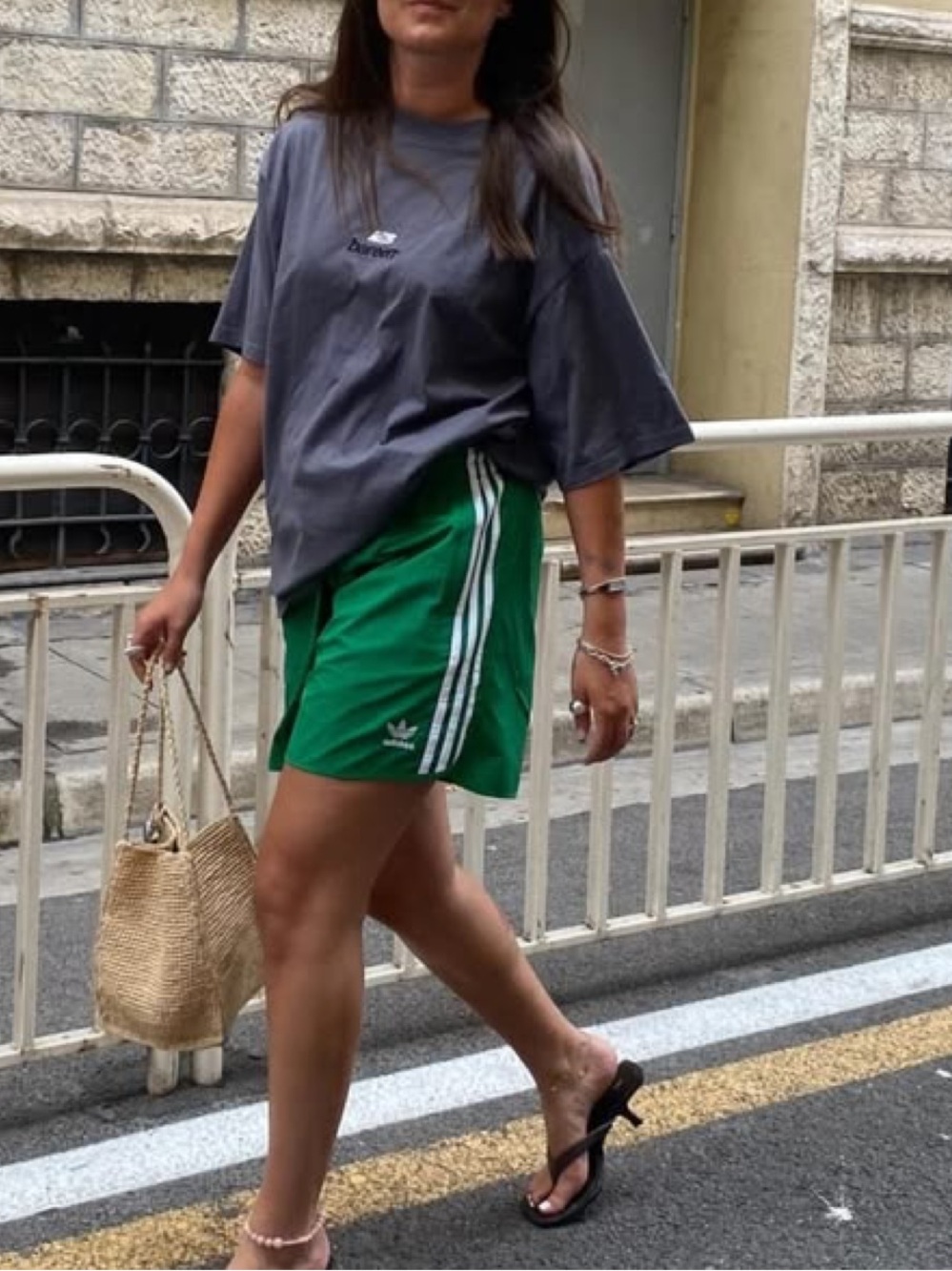 Adidas Green 3-Stripe Sprinter Shorts with White Stripes - Picture 3 of 6